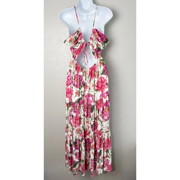 Express floral halter neck open back maxi sun dress L - Picture 7 of 12
